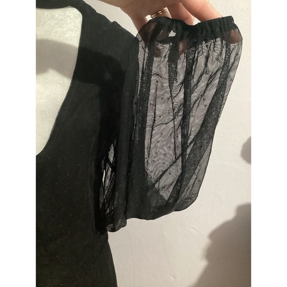 Sanctuary Black Mesh Long Sleeve Polka Dot V-neck Blouse - Picture 2 of 6